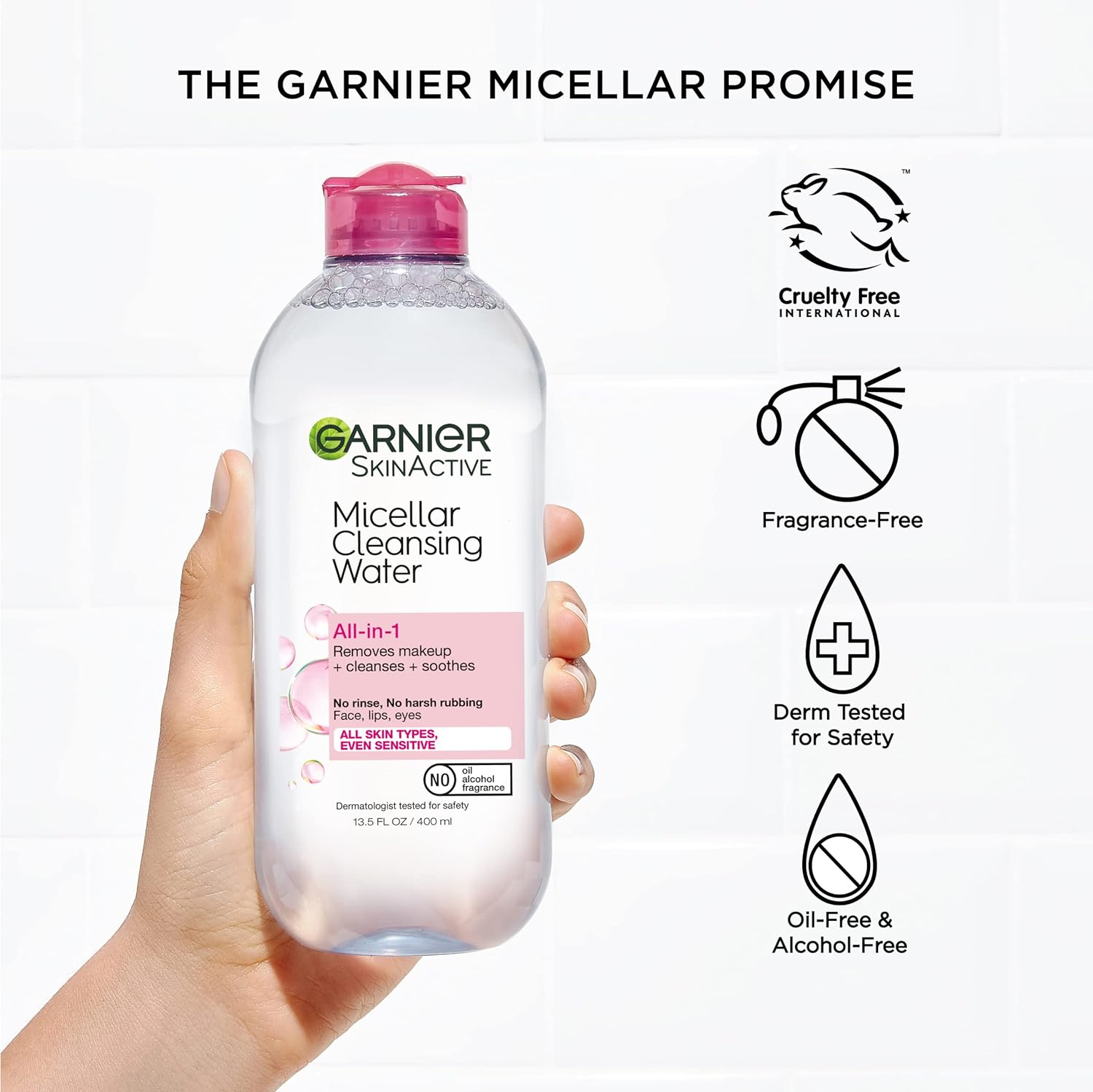 Garnier SkinActive Micellar Water for All Skin Types, Facial Cleanser & Makeup Remover, 13.5 fl. Oz, 1 count (Packaging May Vary) - Image 6